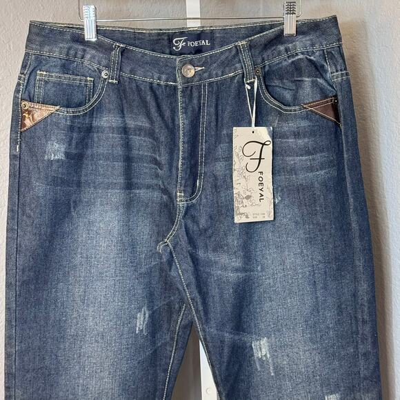 Fe Foeyal Medium Vintage Wash Men's 5 Pocket Distressed Jeans Size 38x31 NWT - Picture 2 of 13